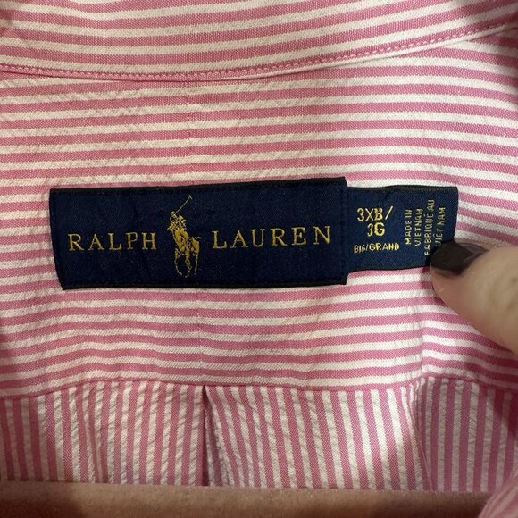 Polo Ralph Lauren RL Untucked Fit Seersucker Pink Stripe Short Sleeve Shirt 3XB - Picture 4 of 6